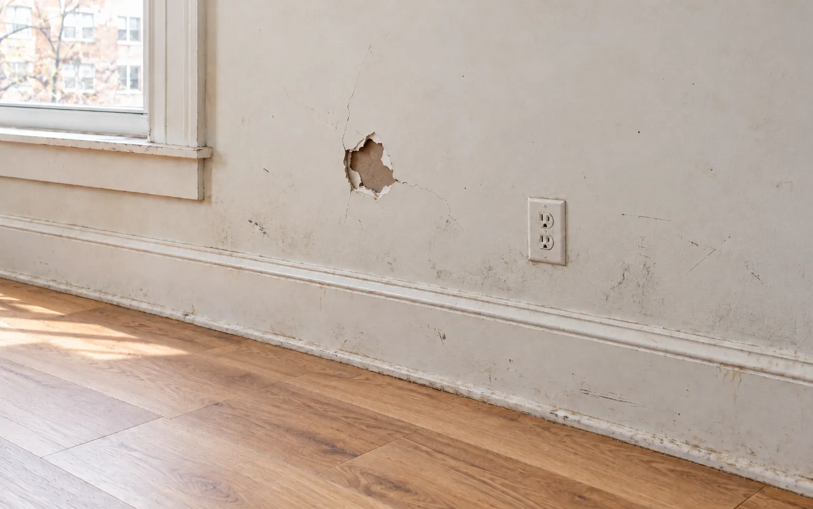 Before: impact damage and cracks